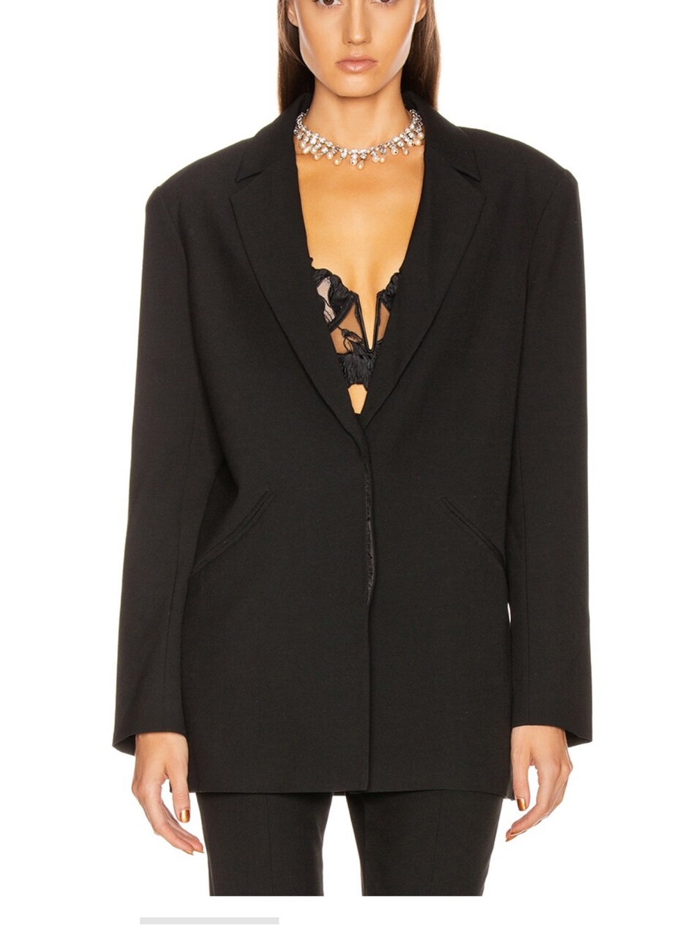 GRLFRND Power Black Longline Notch Lapel Blazer oversized sz XXS